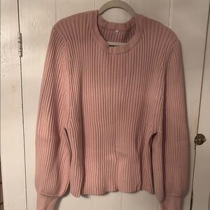 Pink Ribbed Crew Neck Sweater